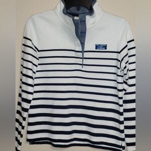 LL Bean Pullover Sweatshirt Womens XS Blue White Striped Mock Neck LS
